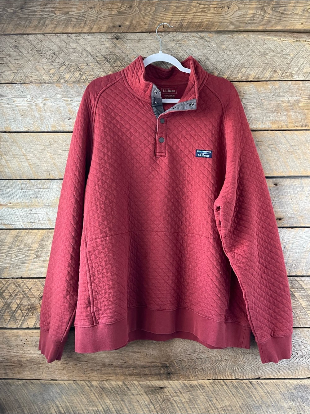 L.L.Bean Men's Quilted Mock Neck 1/4 Snap Pullover Sweatshirt Red Men’s XXL